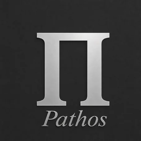 Emblema em prata com a letra grega pi e a palavra Pathos